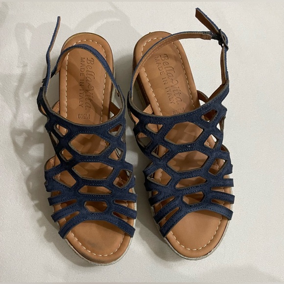 Bella Vita Zip-Italy Espadrille Women’s Suede Flatform Sandals Navy Size 6.5 - Picture 2 of 12